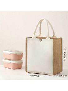 1个手提礼品购物袋，防水覆膜拉链亚麻布手提袋，简约时尚礼品袋，DIY手提包，购物/通勤/午餐袋 - 卡其色 - 查看 3