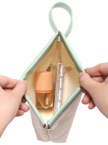 1pc Compact Makeup Pouch, Fashionable & Minimalist, Convenient Carry-On Cosmetic Bag For Travel, Home Storage