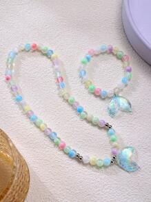 2 Peças/Conjunto Colar e Pulseira de Joias com Contas Coloridas de Sereia, Presente Feminino