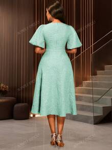 Women's Rose Jacquard Commuting Embossed Elegant Short Sleeve A-Line Puff Sleeve Cocktail Party Graduation Dress,For Birthday, Wedding Guest, Graduation, Dinner, Homecoming,Back To School