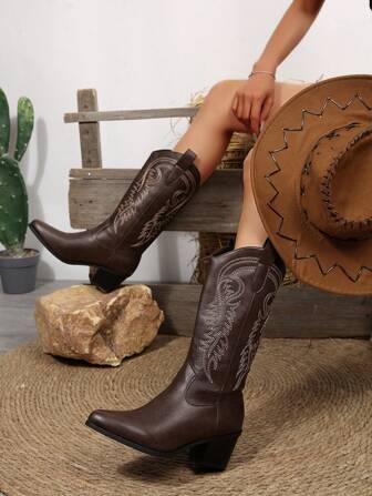 FVPFVP 2024 Herbst Neue Echtes Leder Spitze Zehen Kniehohe Stiefel, Klassische Amerikanische Western Cowgirl Stiefel für Frauen, Cowboystiefel