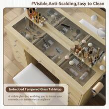 FUSOU Vanity Desk & Power Outl, Makeup Vanity With Mirror And 12 LED Lights, Makeup Table With 11 Drawers, Vanity Table With Chair,Vanity Set 3 Lighting Modes Brightness Adjustable-(Nature) - US B Type Plug(110-127V) - View 4