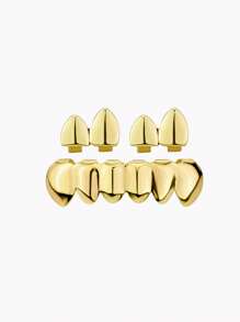 1 Conjunto de Grillz da Moda - 2 peças Superior Plana e 6 peças Inferior Ajustável Abrir e Fechar, Joia de Dente Hip Hop, Unissex para Uso Diário, Festa, Adereço de Performance