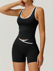 NcmRyu Women's Contrast Trim Elastic Camisole & Shorts Outdoor Suit