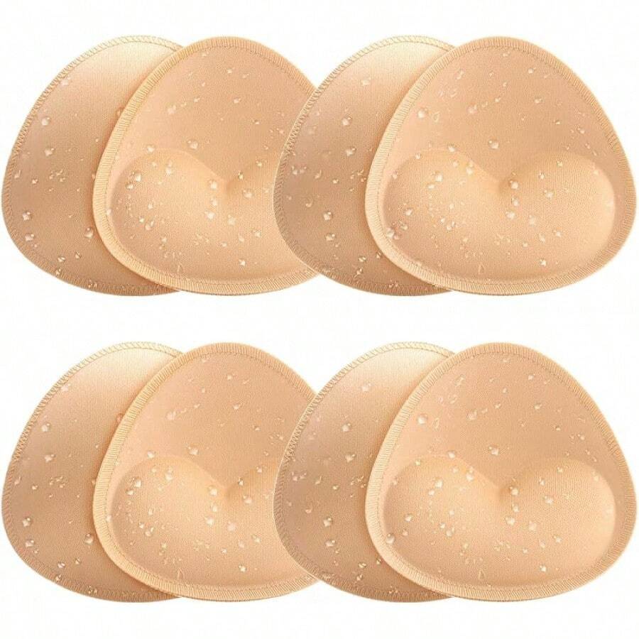 Waterproof Swimsuit Pads - 4 Pairs Heart Push Up Inserts - Beige - View 1