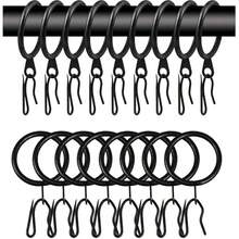 20pcs/40pcs Set Curtain Rings, Curtain Hooks, Shower Curtain Rings, Curtain Accessories, Black Curtain Rod, Set Includes 20 Black Metal Curtain Rings And 20 Black Metal Curtain Hooks, Suitable For 19-23mm Curtain Rods, Recommended For 19mm/0.7 Inch Rods - Multicolor - View 2