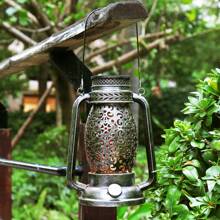 1pc Solar Powered Outdoor Lantern, Solar Hanging Light, Silver Iron Hollow Flower Pattern Decorative Lamp, Waterproof Outdoor Lamp For Table, Patio, Yard, Party Decor