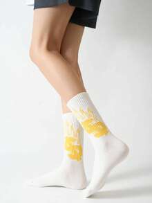 5 双混色时尚中筒袜，带有时尚涂鸦字母设计，适合各种鞋子，是送给家人和朋友的绝佳礼物 - 彩色 - 查看 3