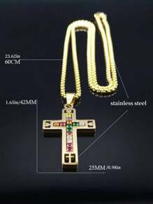 1 pieza Elegante collar con cruz católica para hombre, Conjunto de joyas con collar de acero inoxidable con cruz cristiana en color dorado/plateado/negro, con accesorio de moda brillante