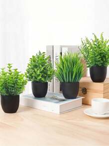 1/4pcs Black Flower Pot Simulation Plants With Small Artificial Plants, Including Pots For Indoor Home Decor, Office, Bathroom And Bedroom, Perfect For Indoor Desk Artificial Plant Decoration, Wedding Decoration, Birthday Party Gift, Garden Decoration, Outdoor Plants, Gardening, Fake Flowers, Room Decor, Home Decor