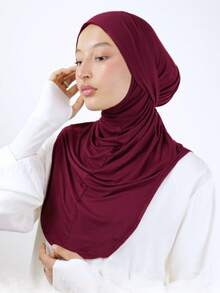 1pc Women Solid Color Women Hijab,Balaclava Hat With Drawstring, Elastic Turban Headband, Breathable, Comfortable, Stretchy Wide Edge, Absorbent, Anti-Skid, Multi-Functional Sports Headscarf Hat, Suitable For Daily Life, Sports, Yoga, Fitness And Fashion Matching - Burgundy - View 4