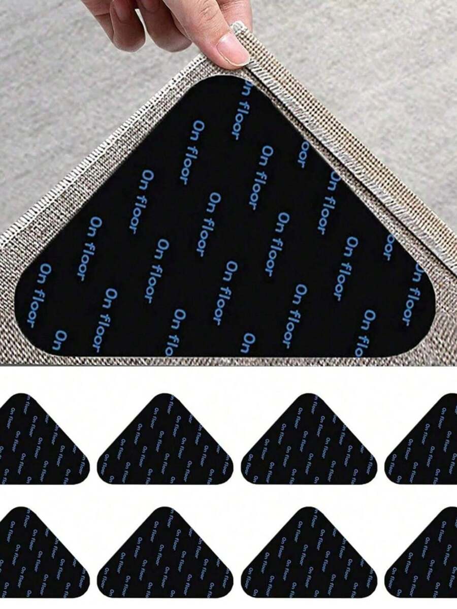 10pcs Carpet Anti-Slip Sticker Double-Sided Reusable Traceless Rug Post Pad Pu Washable Grip Tape - Black - View 1