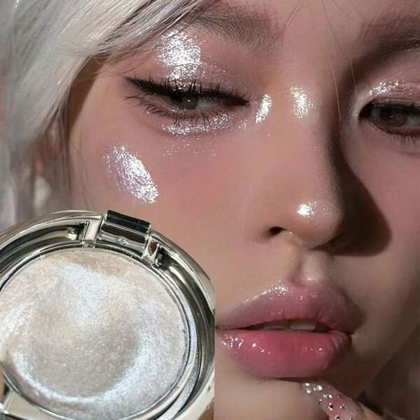 Polvo iluminador reflectante HERORANGE, con brillo perlado, finamente molido, resplandor natural, a prueba de agua y sudor, para iluminar el rostro y contornear, sombra de ojos, maquillaje, compacto portátil, excelente regalo para el Día de San Valentín, adecuado para fiestas, cosplay y diversas ocasiones