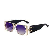 1pc New Arrival Fashion Square Hollow-Out Sunglasses For Men, Retro Casual Street Style, Elegant High-End Metal Frame Sunglasses, UV Protection Suitable For Daily Wear, Sunglasses For Men