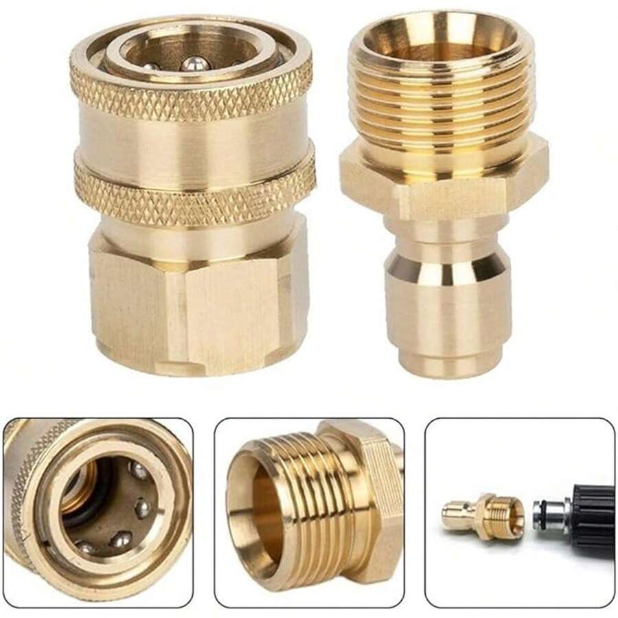 3/8 Female + Male M22 Adapter - For Garden Hose and Pressure Washer Nozzle Kit Quick Connect / Brand New - Dorado - Ver 1