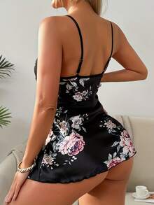 Comfy Cool Fabric Women's Split Floral Nightgown,  Sexy Women's Lingerie Underwear - 黑色 - 查看 3