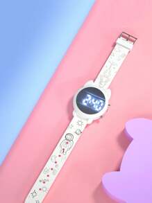 1/3 piezas de un reloj electrónico de estudiante con estampados de gato de dibujos animados, caballo arcoíris, astronauta en correa, moda y versátil, como regalo, regalo de cumpleaños o regalo de festividad