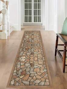 1pc Crystal Velvet Faux Stone Texture Printed Carpeted Runner Rug, Dirt Resistant & Machine Washable, Suitable For Kitchen, Hallway, Outdoor And Other Scenes - Multicolor - View 3