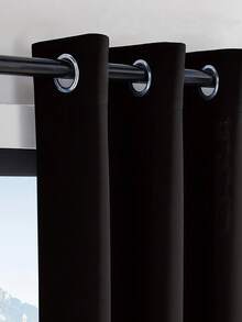 2pcs Outdoor Curtain Waterproof Windproof Blackout Thermal Insulated Patio Shade Canopy, Hole Punched Installation - Black - View 5