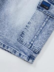 Shorts cargo casuales de denim elástico con múltiples bolsillos para hombre