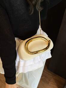 1pc Minimalist Casual Retro Elegant Handbag, Chain Shoulder Crossbody Bag For Party, Sophisticated Compact Purse, White Bag - White - View 7