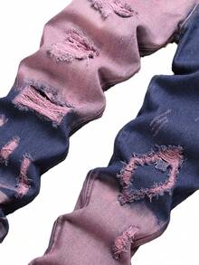 Men's Ripped Jeans Regular Fit Distressed Slim Straight Leg Stacked Biker Fashion Comfort Denim Pants - Light Purple/dark Blue - View 3