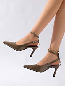 New Arrival Early Autumn Sexy Leopard Print High Heel Shoes, Women Pointed Toe Hollow-Out Stiletto Sandals - Dark Green - View 10