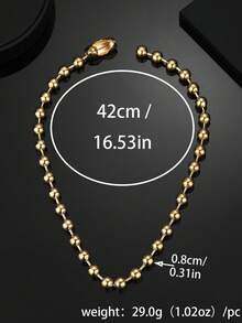 1pc Women Stainless Steel Beaded Chain Necklace, Versatile - Gold - View 3