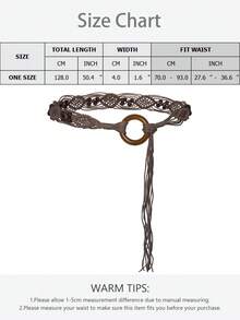 Plus Size Woven Belt, Women's Bohemian Style Woven Belt, Vintage Wax Rope Handmade Wooden Ring Hollow Woven Belt, Black, Camel, Khaki Woven Belt, Suitable For Outdoor Dresses - Multicolor - View 24