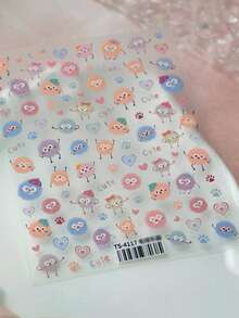 Beautizon Nailartlab 1 件卡通 5D 彩色毛球指甲贴纸，可爱多巴胺表情设计贴纸，女孩指甲装饰贴花 - 彩色 - 查看 7