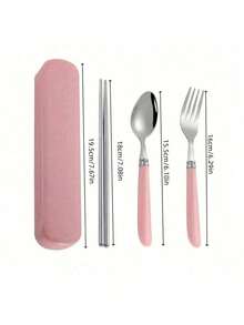 4 件套不锈钢便携式餐具套装带储物盒 - 非常适合野餐、露营和日常使用 - 户外炊具 - 可折叠，旅行餐具套装带储物盒，便携式叉子、勺子和筷子，适合野餐、露营和日常使用，学校用品