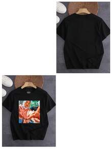 Camiseta personalizada con foto impresa para hombre, sube tus propias fotos de parejas, amigos, familia, mascotas, personaliza para cumpleaños, aniversario, San Valentín, ocasiones de fiesta, camiseta de manga corta y cuello redondo, cómoda y casual para primavera/verano, idea de regalo para él, camiseta blanca de manga corta y corte holgado para primavera y verano - Negro - Ver 3