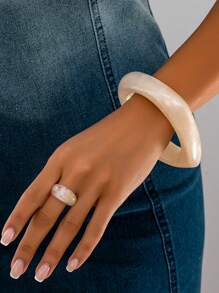 2er Set modische & elegante weiße/braune/schwarze Armreif & Ring aus Acryl, geeignet für Frauen zum Tragen bei Partys, Abendessen, Hochzeiten, als Geschenk