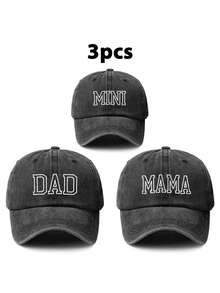 3 件套家庭装纯色“DAD + MAMA + MINI”刺绣复古棒球帽，可调节，透气，休闲，适合聚会、旅行、徒步旅行、日常穿着