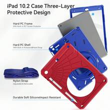 1pc Protective Case Compatible With Ipad 10th/9th/8th/7th/6th/5th Gen 11"/10.9"/10.2"/9.7"/8.3"/7.9", IPad 10th Gen 10.9" Tablet Protective Case With Pencil Slot, 360° Rotating Hand Strap And Stand, Compatible With IPad Mini 6, Mini 7, 8.3", IPad Pro 11", IPad Air 2/Pro/5/6, 9.7", IPad 7th/8th/9th Gen 10.2", IPad (A16) 11" 11th Gen 2025, IPad 11(A16 2025) (Red+Blue) - (Red and Blue) + Blue Shoulder Strap - View 6