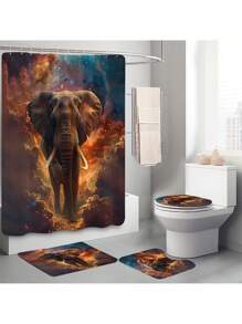 1/4pcs Star Giant Elephant Shower Curtain Set, Decoration Bathroom Set Including High Quality Shower Curtain, Non Slip Floor Mat, Toilet Cover, Bathroom Mat And 12 Plastic Hooks, Bathroom Accessories, Home Decoration Back To School