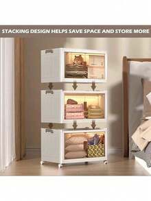 45cm/5layers  Extra Large Storage Cabinet, Multi-Tier Foldable Storage Box With Doors, Stackable Storage Containers For Shoes Sundries Books Clothes, Household Storage Organizer For Closet, Wardrobe, Bedroom, Bathroom, Office, Kitchen - 白色 - 查看 6