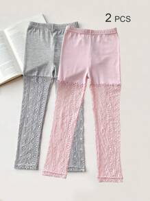 4/2/1 Pairs Lace Trim Capri Leggings For Girls, Children, Infants, Black/White/Gray/Pink, Color Block, Multicolor, Spring/Summer/All Season, Thin, Casual, Cute & Fashionable, Princess Style, Suitable For Daily Wear, Soft & Comfortable Tights, Suitable For Students To Pair With Tops, Skirts, Back To School Season - Multicolor - View 43