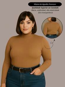 Women's Plus Size Blouse High Neck Sleeveless Ribbed Premium Autumn Winter - Màu nâu Sô-cô-la - Xem 1