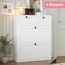 Shoe Cabinet With 4 Flip Drawer & 2 Sliding Drawers Storage, Freestanding Shoe Organizer Entry, Bedroom, Hallway, Shoe Rack Halloween & Thanksgiving - 白色 - 查看 4