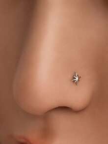 1pc S925 Sterling Silver Gold Three-Dimensional Eight-Pointed Star Nose Stud, Simple Hypoallergenic, Neutral Style Mini Piercing Jewelry, Nose Stud/Ear Stud/Piercing Jewelry/Nose Jewelry/Ear Ornaments, Suitable For Daily Wear By Men And Women - Multicolor - View 5