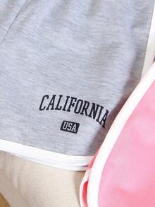 3件套女童休闲运动风字母印花下摆短裤，夏季