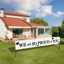 1pc 2025 Graduation Flag, "We Are Proud Of You" Design With Graduate Hat And Diploma, Suitable For Indoor/Outdoor Decor, Garden Party And Graduation Celebration, Weather-Resistant Decoration Banner, Graduation Party Decor