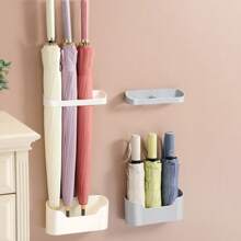 2pcs/Set Umbrella Holder With Drainage Tray, Punch-Free Wall-Mounted Umbrella Stand, Space Saving Storage Rack For Long Handle Umbrella, Folding Umbrella, Umbrella Hanger Organizer For Office Home Entryway