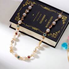 New Ins Style Pearl Flower Inlaid  Colored Gemstone Female Clavicle Chain Stacking Belt Matching Jewelry