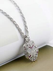 Vintage Rhinestone Decor Mask Pendant Necklace, Hip Hop Fashion Jewelry, European And American Style