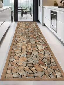 1pc Crystal Velvet Faux Stone Texture Printed Carpeted Runner Rug, Dirt Resistant & Machine Washable, Suitable For Kitchen, Hallway, Outdoor And Other Scenes - Multicolor - View 16