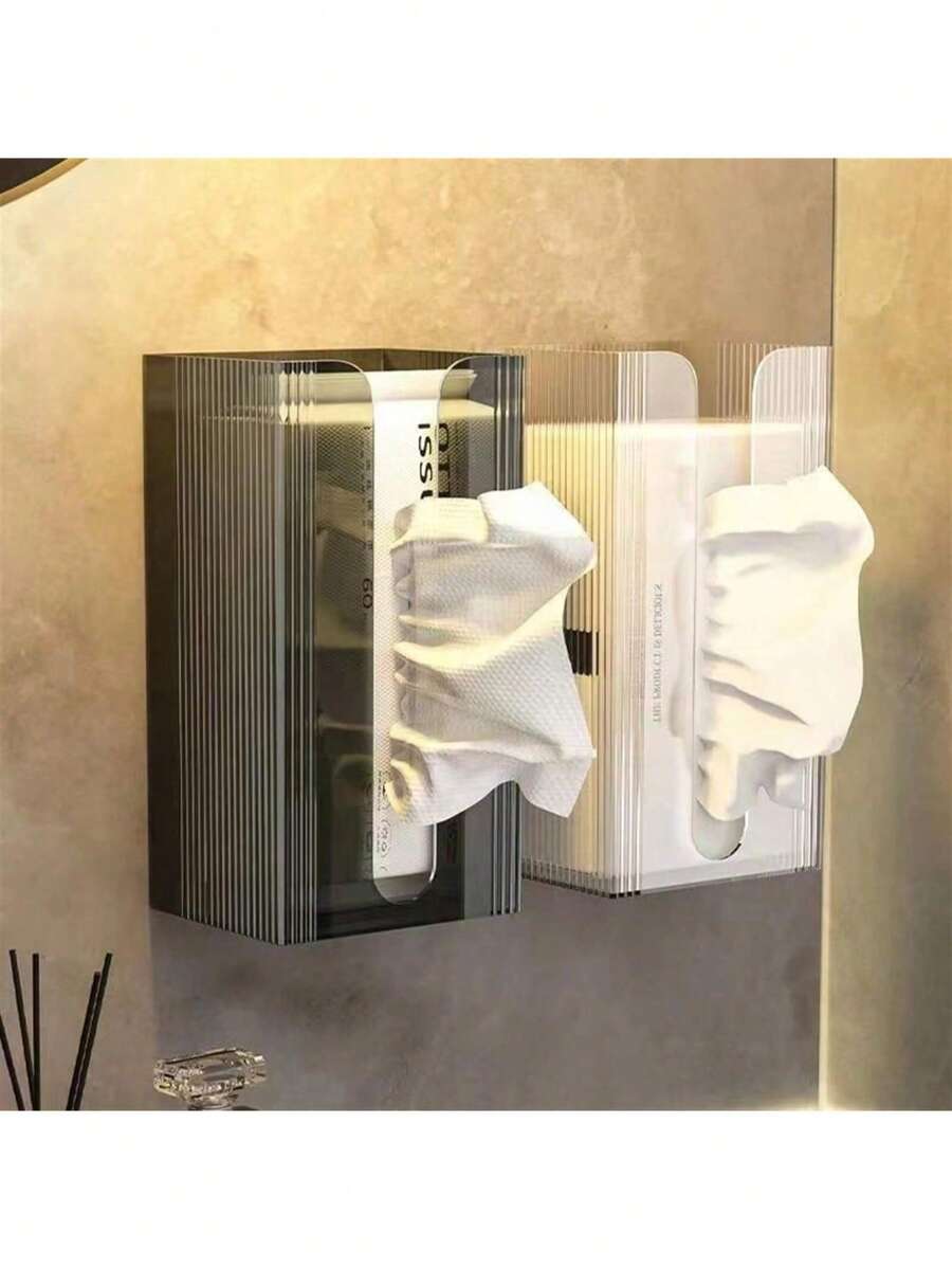 1 Hộp đựng khăn giấy treo tường, Hộp đựng khăn giấy bằng nhựa, Thích hợp cho phòng tắm, phòng ngủ, bàn trang điểm, mặt bàn, hộp đựng khăn giấy (Trong suốt/Xám/Nâu) - Nhiều màu - Xem 1