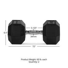 Titan Fitness 60 LB Pair Free Weights, Black Rubber Coated Hex Dumbbell - 1 - Xem 2