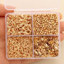 350pcs/Box DIY Jewelry Findings Kit, Includes: 50pcs Lobster Clasps, 100pcs Open Jump Rings, 100pcs Crimp Beads, 100pcs Double Cones, Sturdy & Easy To Operate, Jewelry Connectors, Charms, Pendants, Beading Supplies For DIY Crafting, Necklace, Bracelet Making
